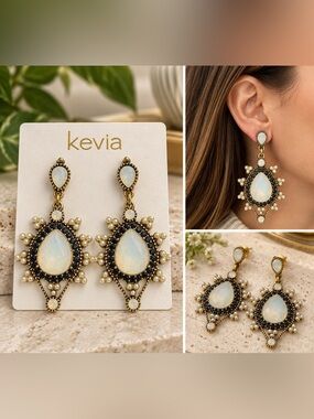 NWT Kevia Opalescent Crystal Pearl Statement Drop Earrings